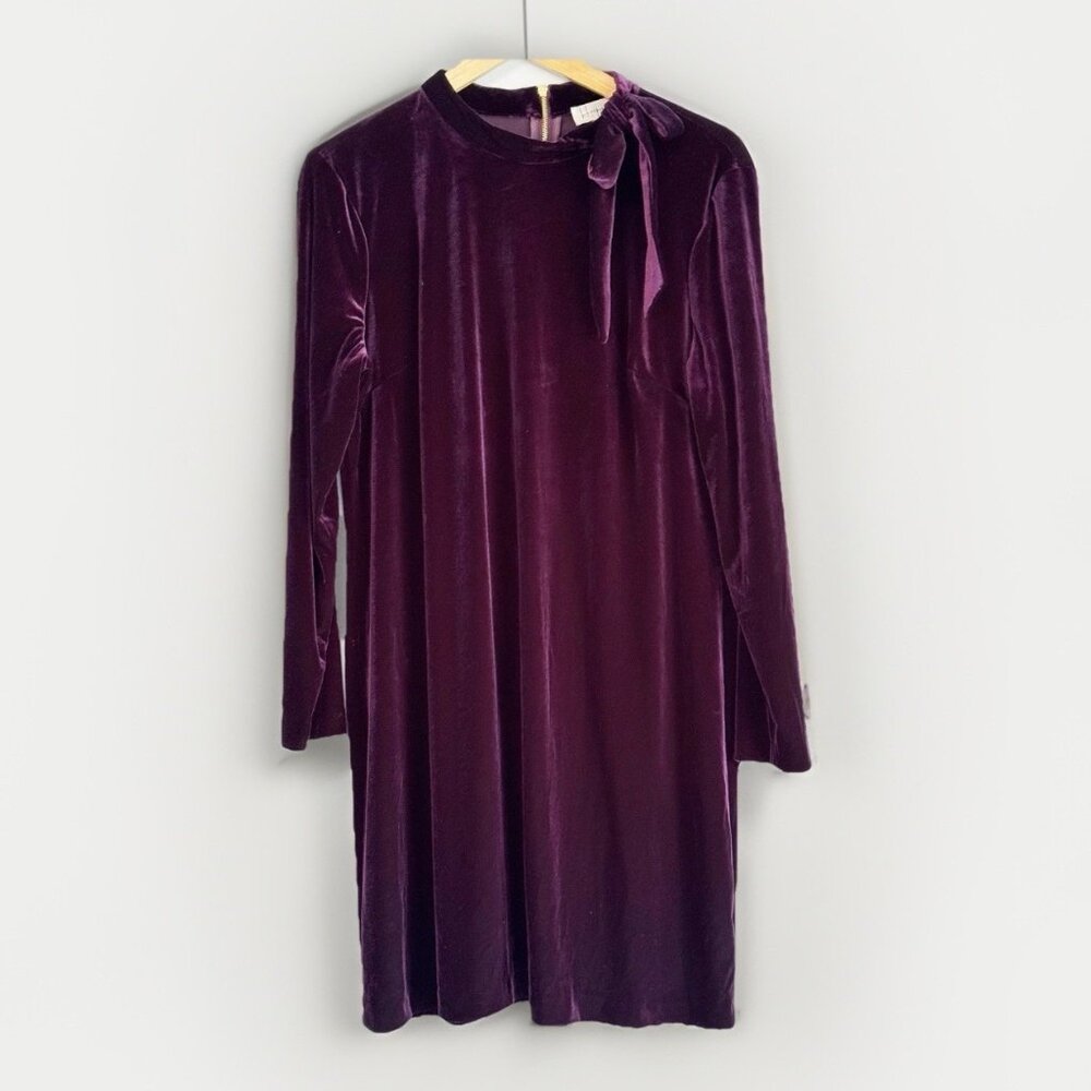 Harper Rose Purple Velvet Dress Size 16 Bow Neck Exposed Zip Whimsigoth Holiday